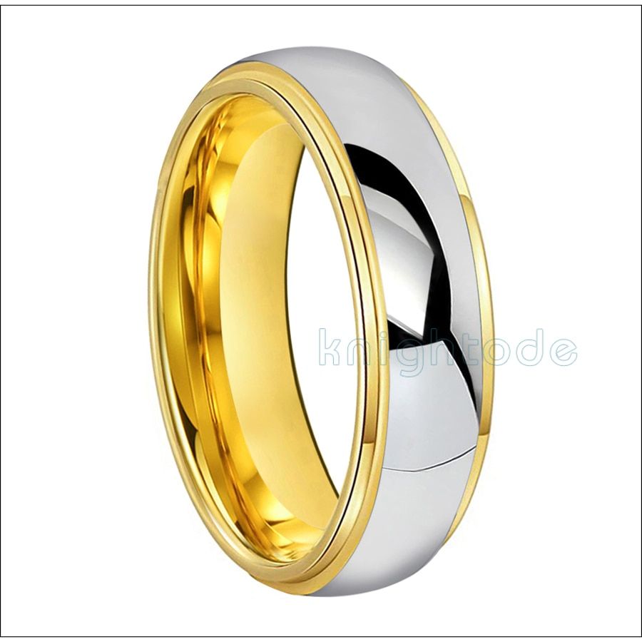 6/8mm Fashion Tungsten Carbide Wedding Band For Men Women Engagement Ring Lover's Jewelry Gold Color Steped Dome Polishing