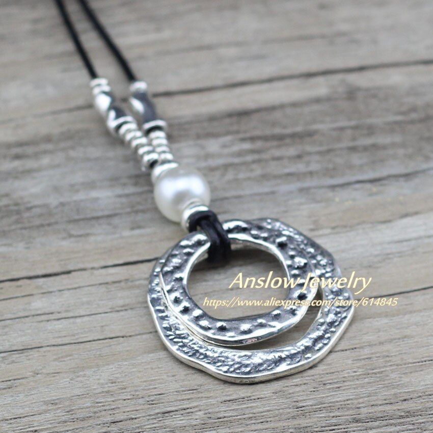 Anslow Fashion Jewelry New Design Punk Vintage Leather Sweater Chain Adjustable Pendant Necklace Elegant Women Gift LOW0051AN