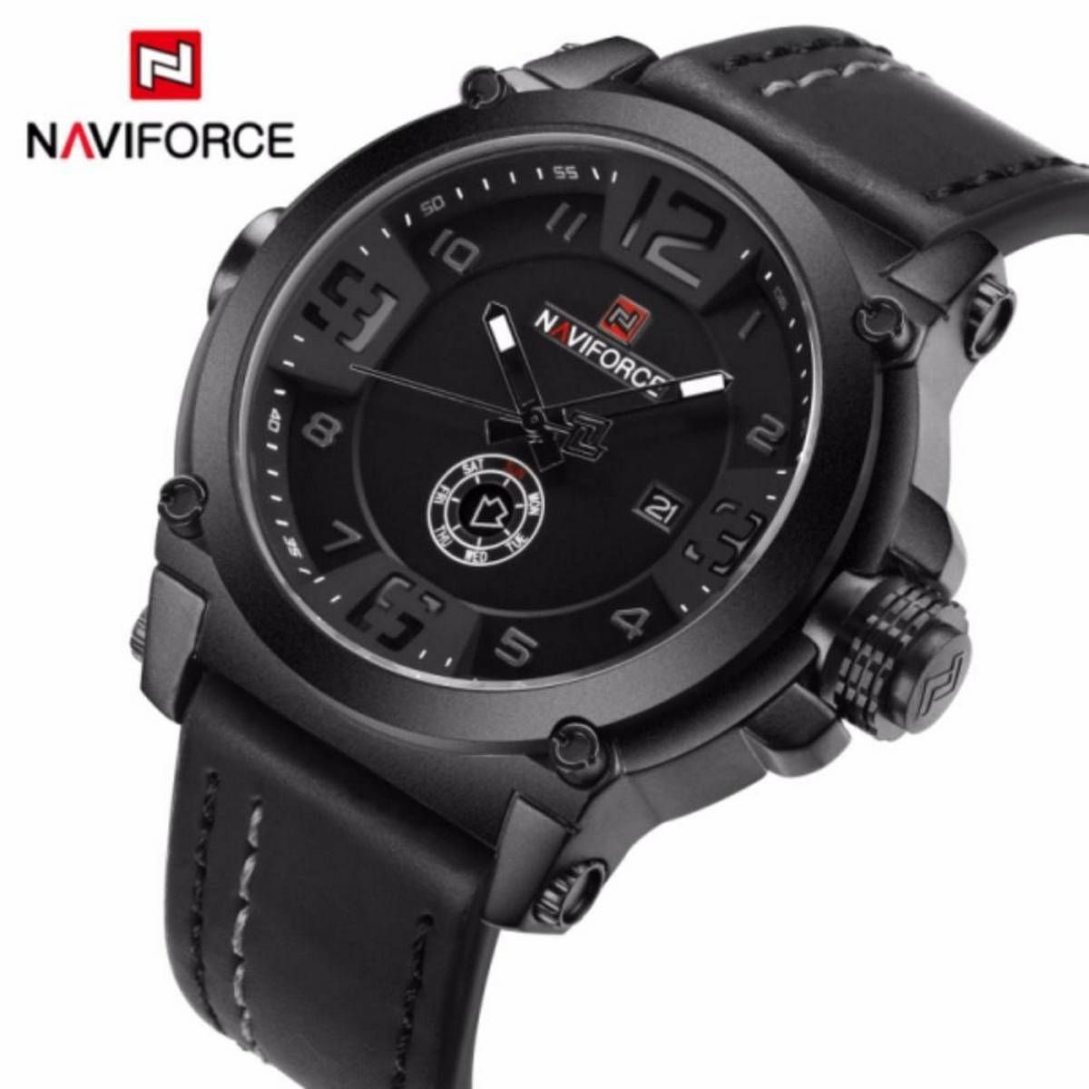 Naviforce Mens Watches Casual Leather Belt Quartz Watch 30M Waterproof Sport Clock
