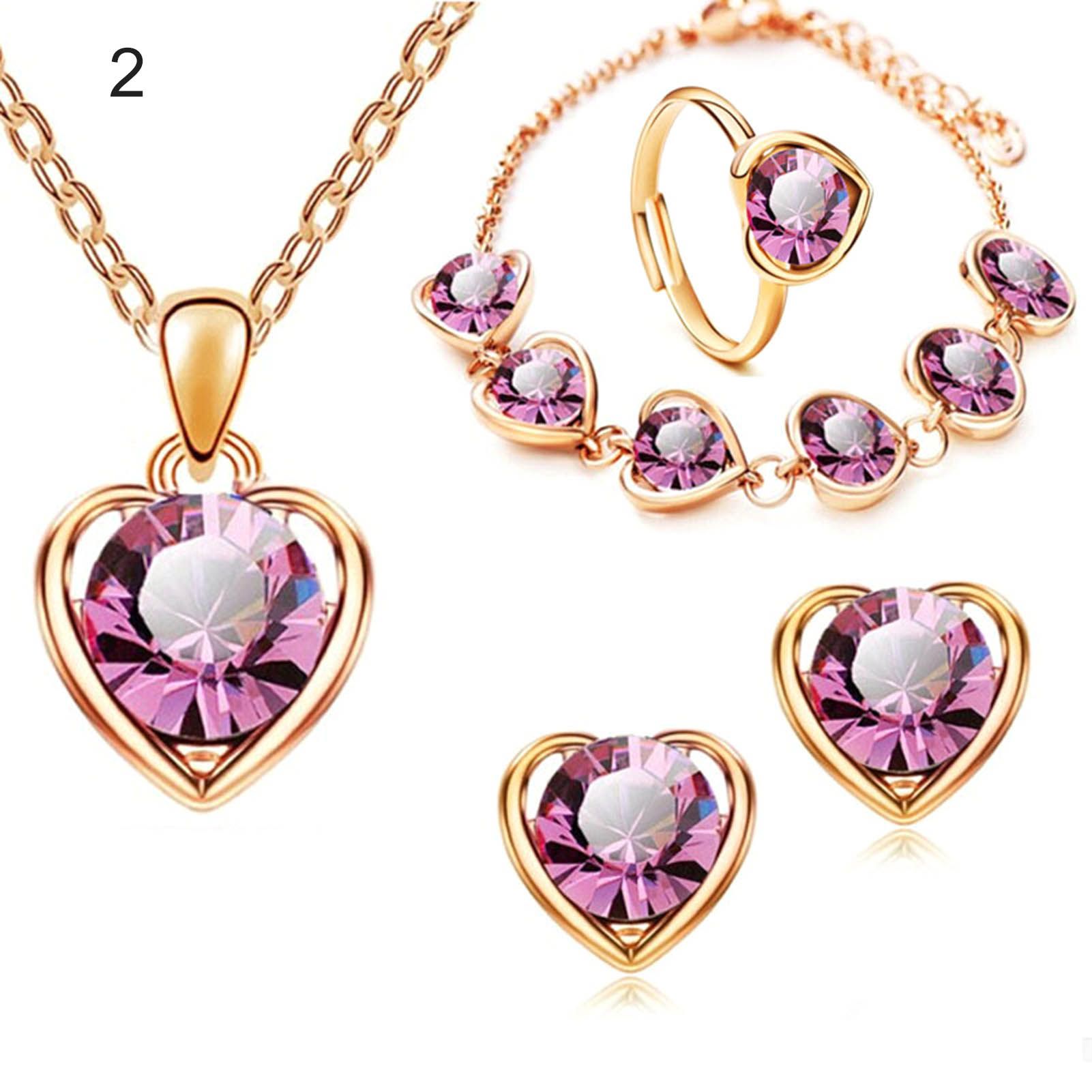 4pcs Women Neckle Set Piercing Heart Dangle Wedding Jewelry Set