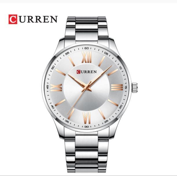 Curren 8383 Casual New Men's Watch Stainless Steel Strap Fashion Watch Analog-Silver White
