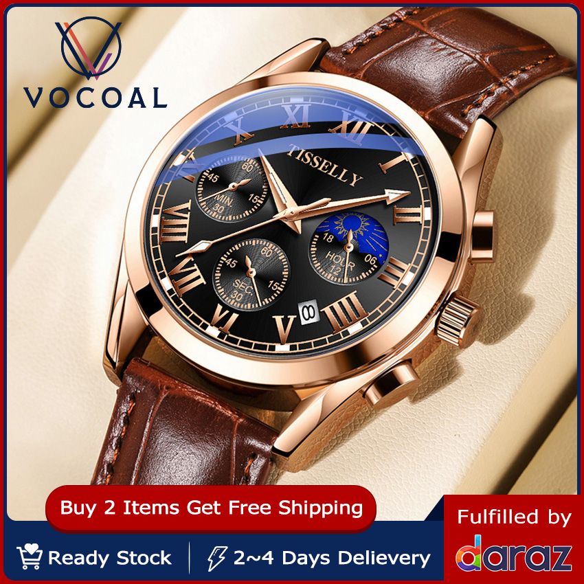 Vocoal Men Casuals Fashion Watches Quartz Watches Business Wristwatches 3ATM Waterproof Watches Stainless Steel Mesh Strap Luminous Pointers Wrist Watches with Calendar for Men