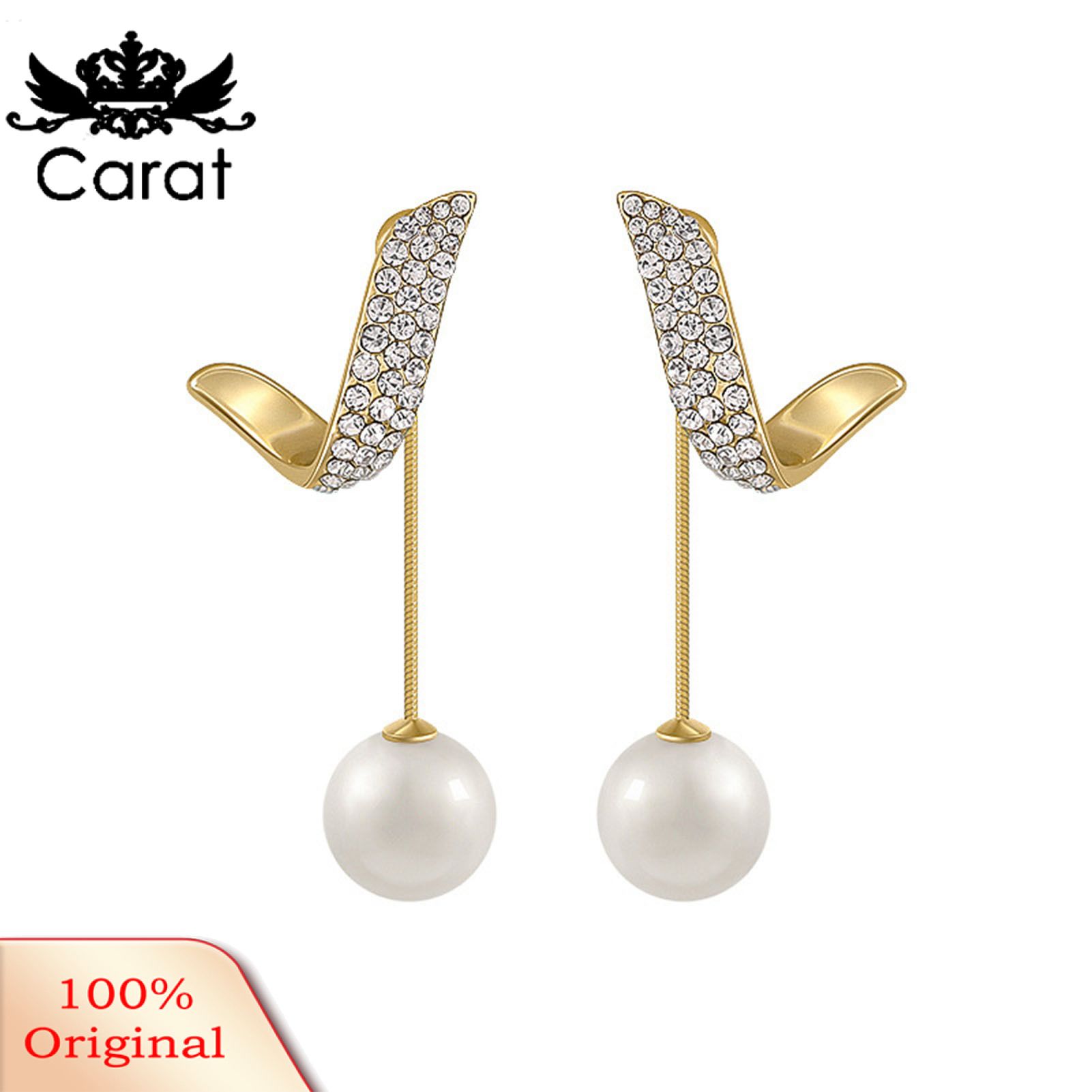 Carat 1 Pair Faux Pearl Drop Stud Earrings Unique Geometric Rhinestone Pearl Pendant Stud Earrings for Holiday