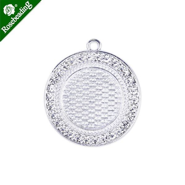 Round Pendant Tray with Single Rhinestones Pendant Blank Cameo Cabochon Base Setting fit 20mm Round Cabochon,sold 10pcs/lot