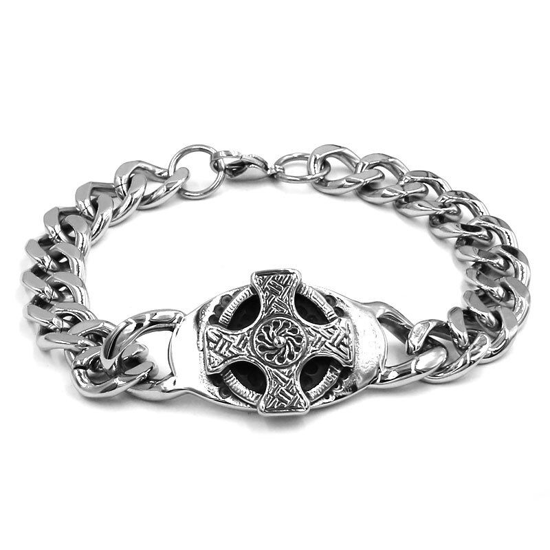 Wholesale Classic Cross Biker Bracelet Stainless Steel Jewelry Celtic Knot Motor Biker Mens Boys Bracelet 354B