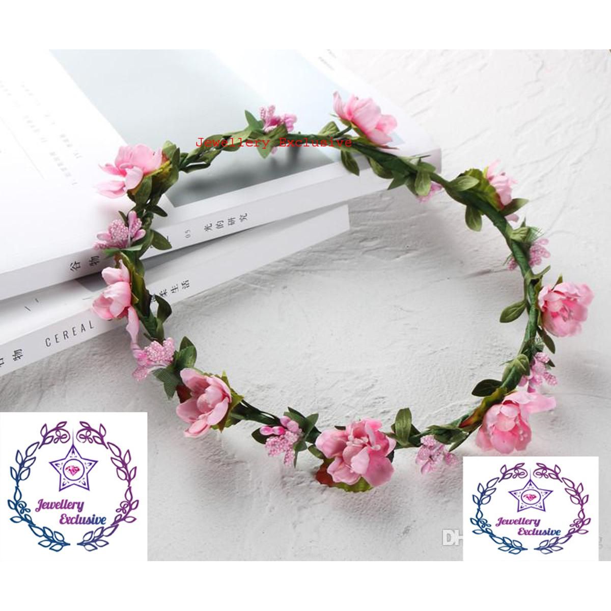 Artificial light pink color cherry flower hair crown for girls and women - 1 pcs
