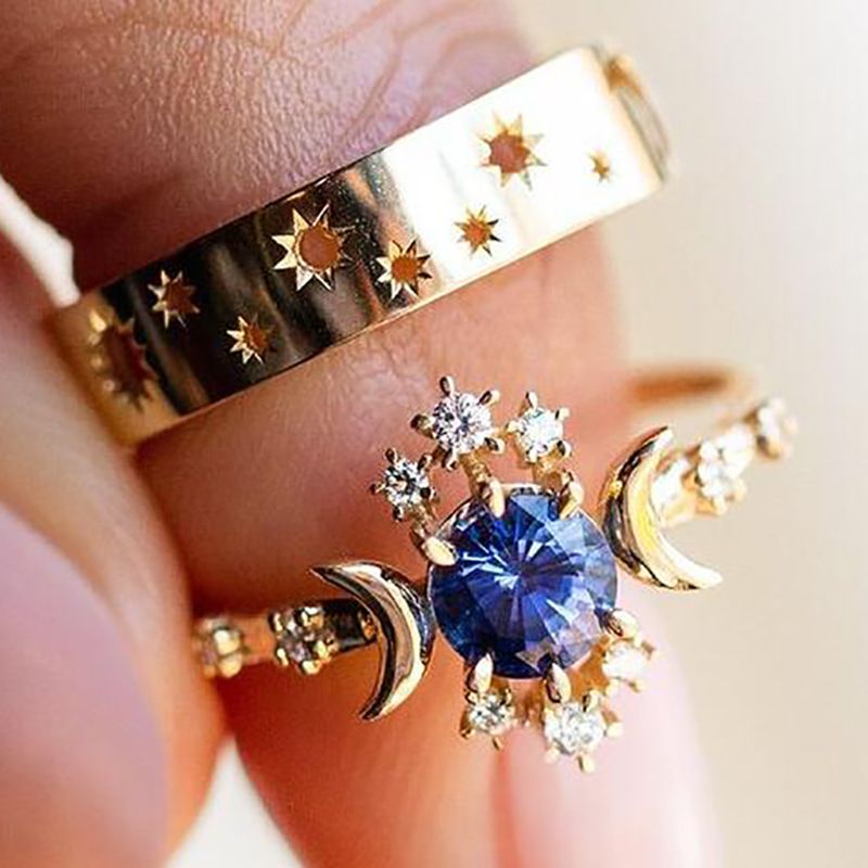 High Quality new inlaid rhinestone sun knuckle ring 2 pieces creative ring female design sense niche ring