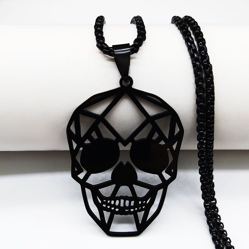 2020 Black Skull Stainless Steel Chain Necklace for Women Necklaces & Pendants Jewelry acero inoxidable joyeria mujer N3023S02