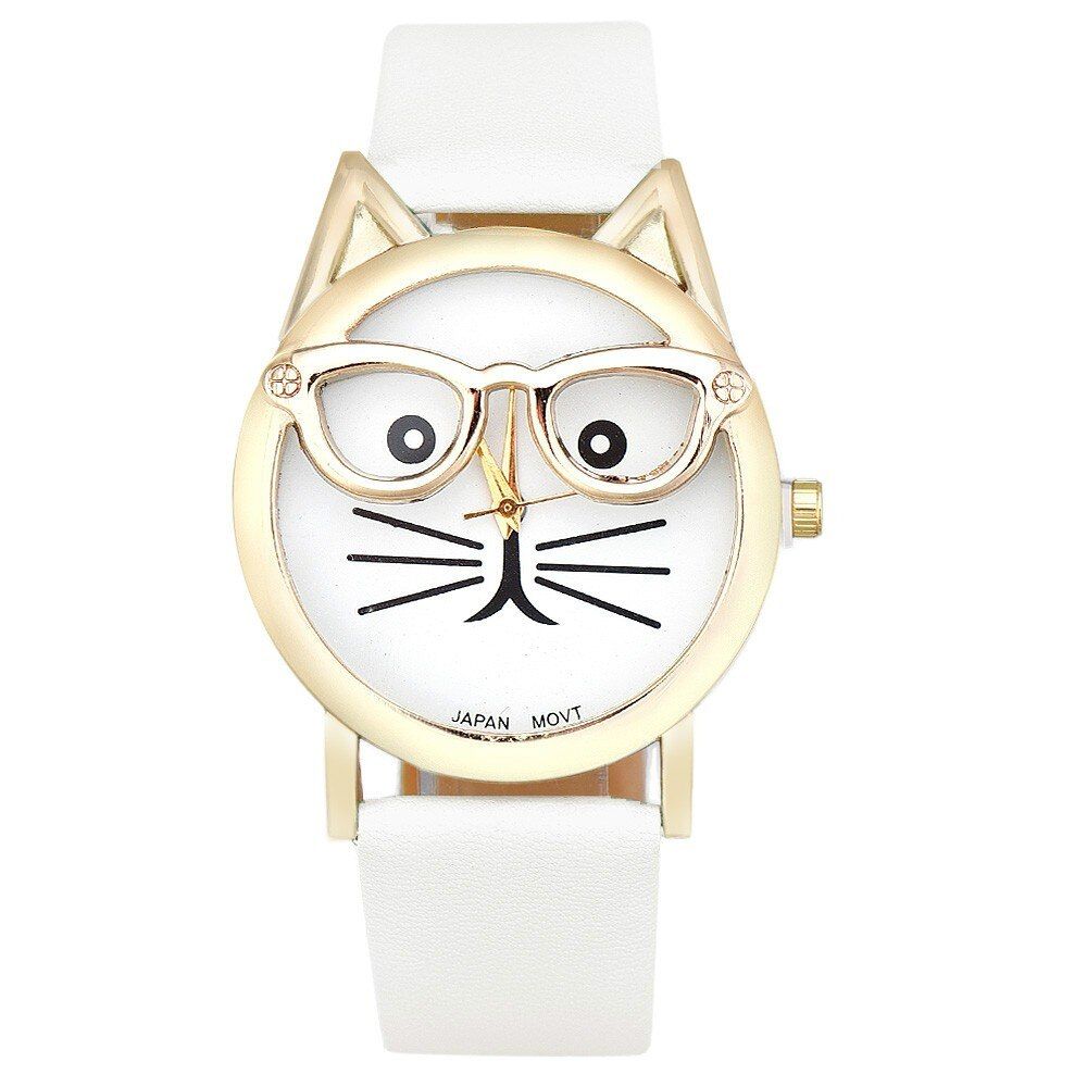 Famous Leopard White Black Strap Fashion Cat Glass Dial Leather Watch Casual Women Dress Carton Quartz Watch Kids2021