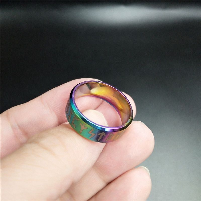 Titanium Viking Runes Engraved On Black Ring Men Women Norse Runic Jewelry
