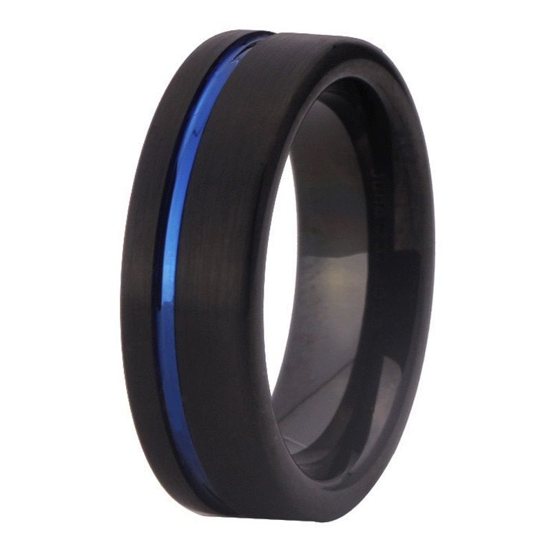 YGK Brand Black Tungsten Carbide Wedding Ring with One Blue groove 6MM Width for woman Jewelry