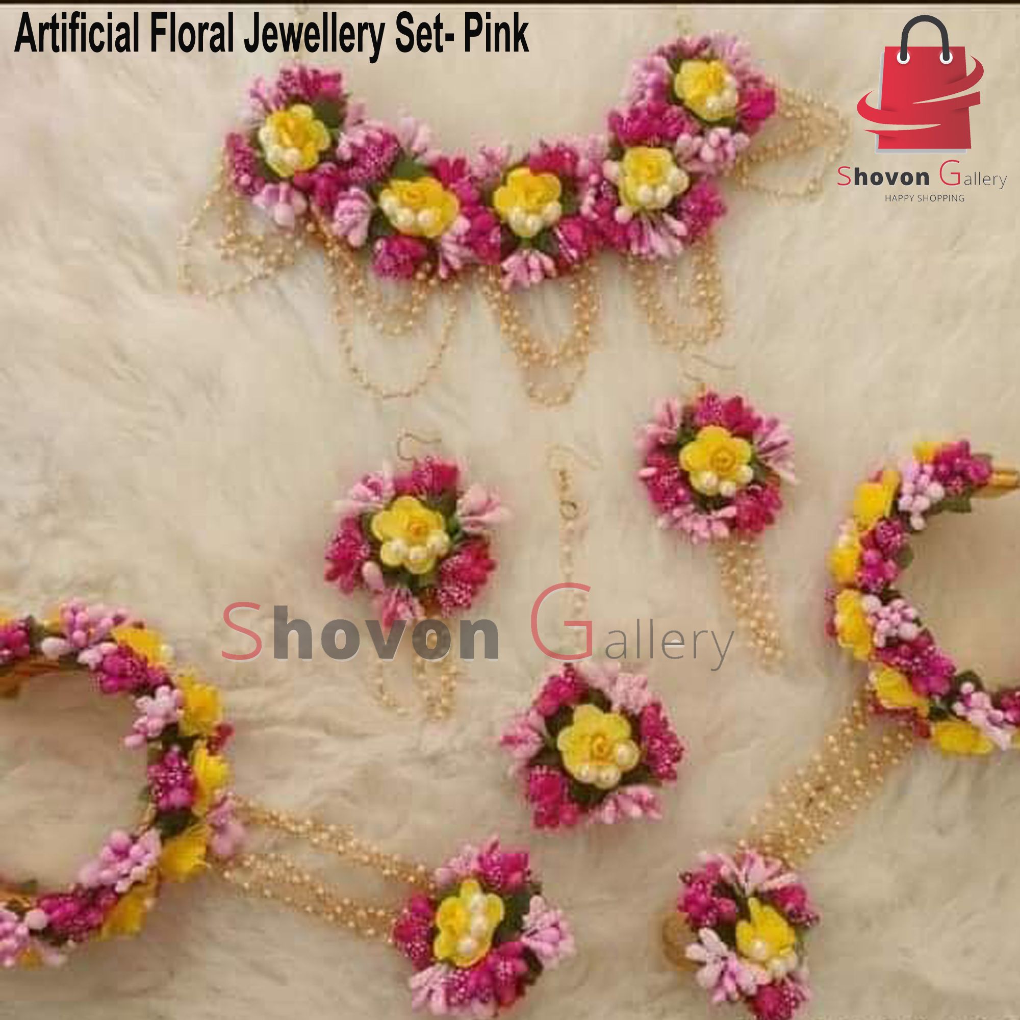 Artificial Floral Jewellery Set- Pink