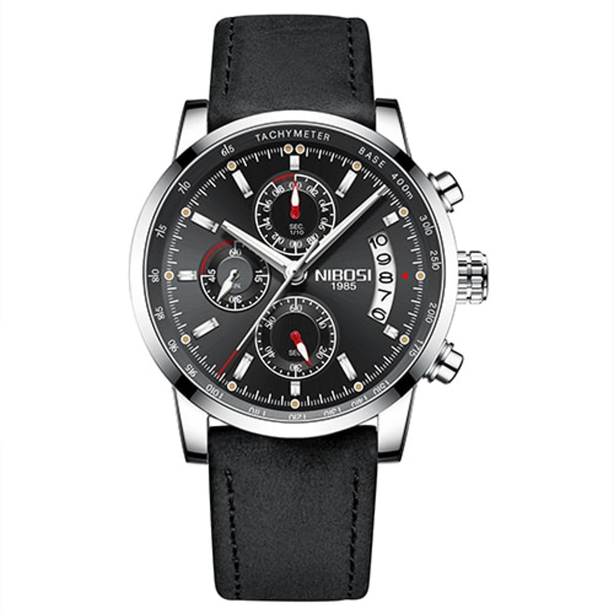 【BestGO】NIBOSI Men Watch Top Brand Luxury Male Leather Waterproof Sport Quartz Chronograph  Wrist Watch Clock