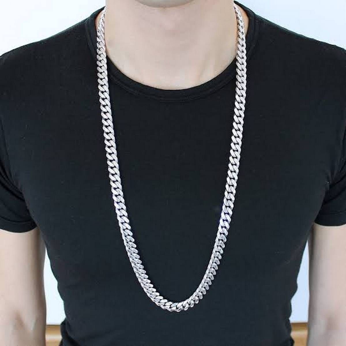 Men's Solid Sterling Silver Rhodium Plated Chain Necklace