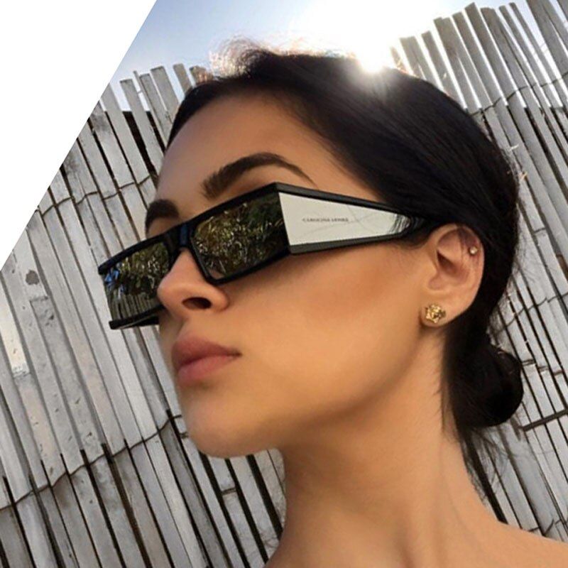 WTYJ131 greyMIZHO 2020 Rectangle Sunglasses Women Small Frame Narrow Mirror Sun Glasses Silver Black Lens Men Punk Eyeglasses Trendy