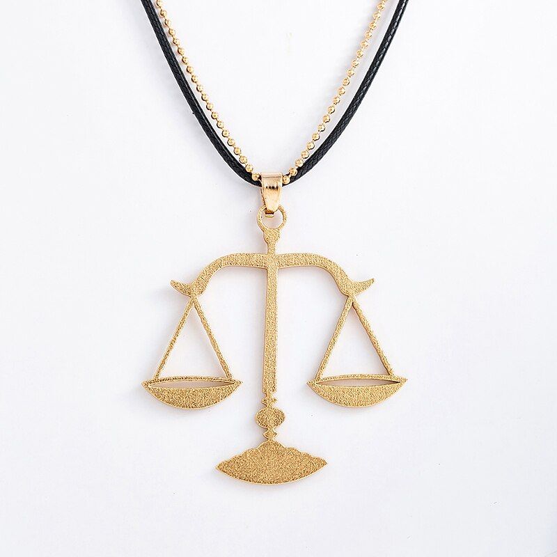 Vintage Zodiac Libra Statement Necklace Big Gold Color Metal Pendant Layered Necklaces For Women Men Vintage Jewelry