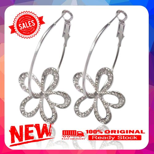 Women Fashion Cute Hollow Flower Hoop Earrings Dangle Rhinestone Eardrop Jewelry
