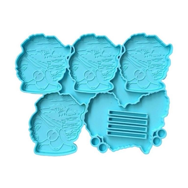 JAERBEE Afro Female Coaster Resin Molds, 4 Cavity Coaster Silicone Molds, Storage Stand Molds for Cups Mats, Home Decoration