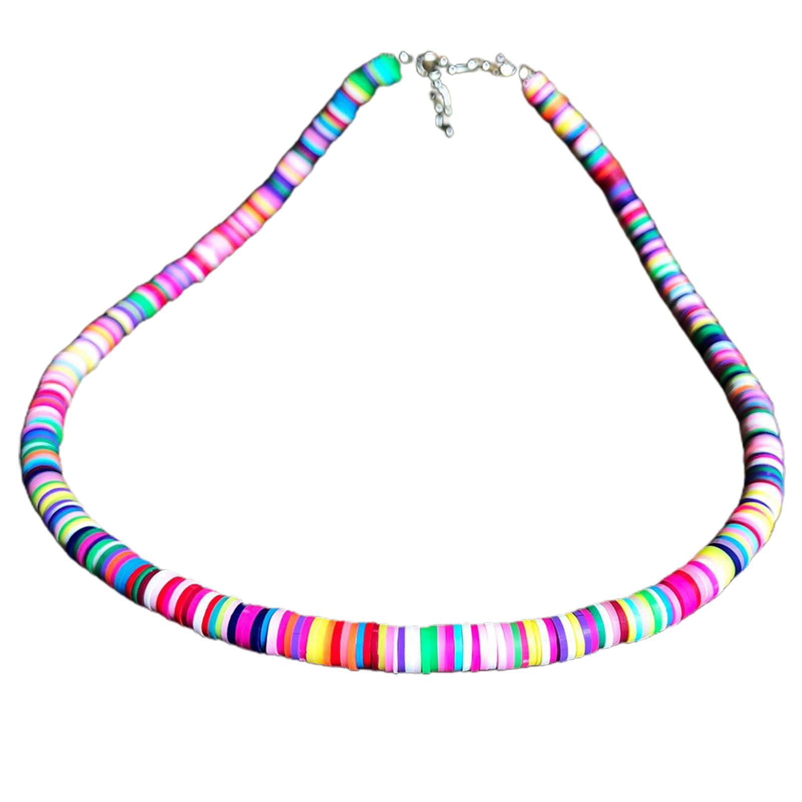 Women Necklace Colorful Beads Bohemian Polymer Clay Stackable Long Lasting Collar Necklace for Party