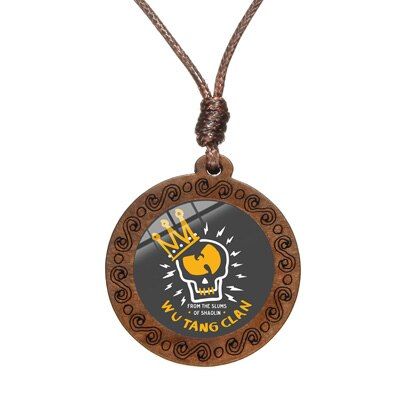 WU TANG CLAN Charm Necklace Hip Hop Rap Band Letter Print Glass Dome Wood Pendant Rope Chain Necklace Music Fans Jewelry