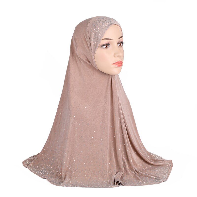 Ramadan Amira Hijab Scarf Instant Headscarf Ready To Wear Head Wrap Prayer Hat Plain Sequins Rhinestones Shawl Niqab Full Cover