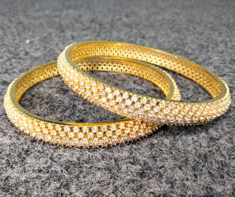 Ladies Exclusive  American_Diamond  Cut  Bangles set 2 pes set Gold_Plat Made in India