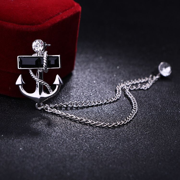Brooch Crystal Anchor Brooch Sherwani coat Chain Badge for men