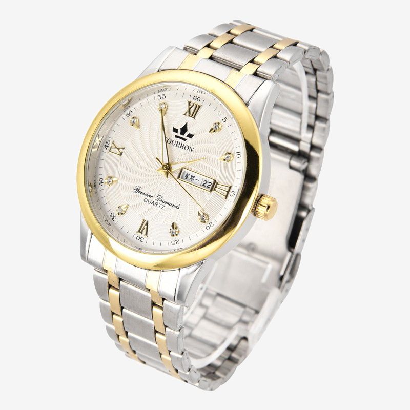 FOURRO Fashion Men's Waterproof Wristwatch Business Luminous Calendar Stainless Steel Strap Quartz Watch For Men