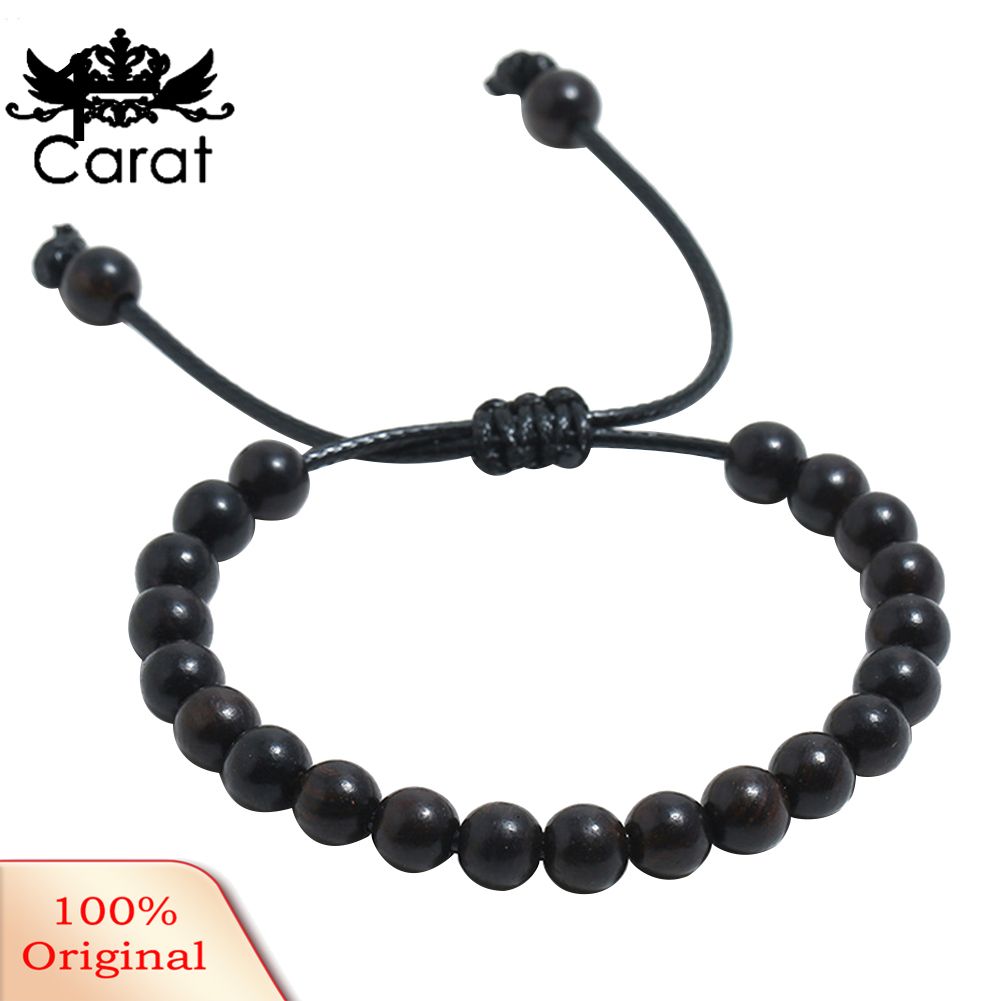 Handmade Unisex Wooden Beaded Wax Rope Bracelet Spiritual Hand Jewelry Gift