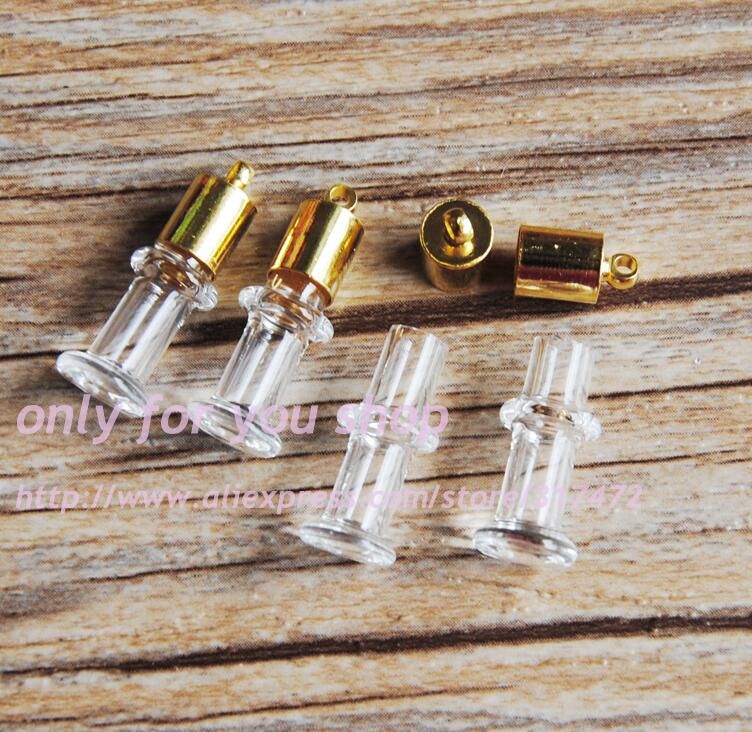 XCDIY 5set/lot 5mm inner diameter glass Vial Pendant gold metal cap DIY miniature glass vial pendant wish bottle