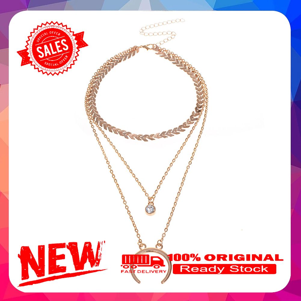 Fashion Rhinestone Multi-layer Chain Necklace Women Jewelry Pendant Gift Party