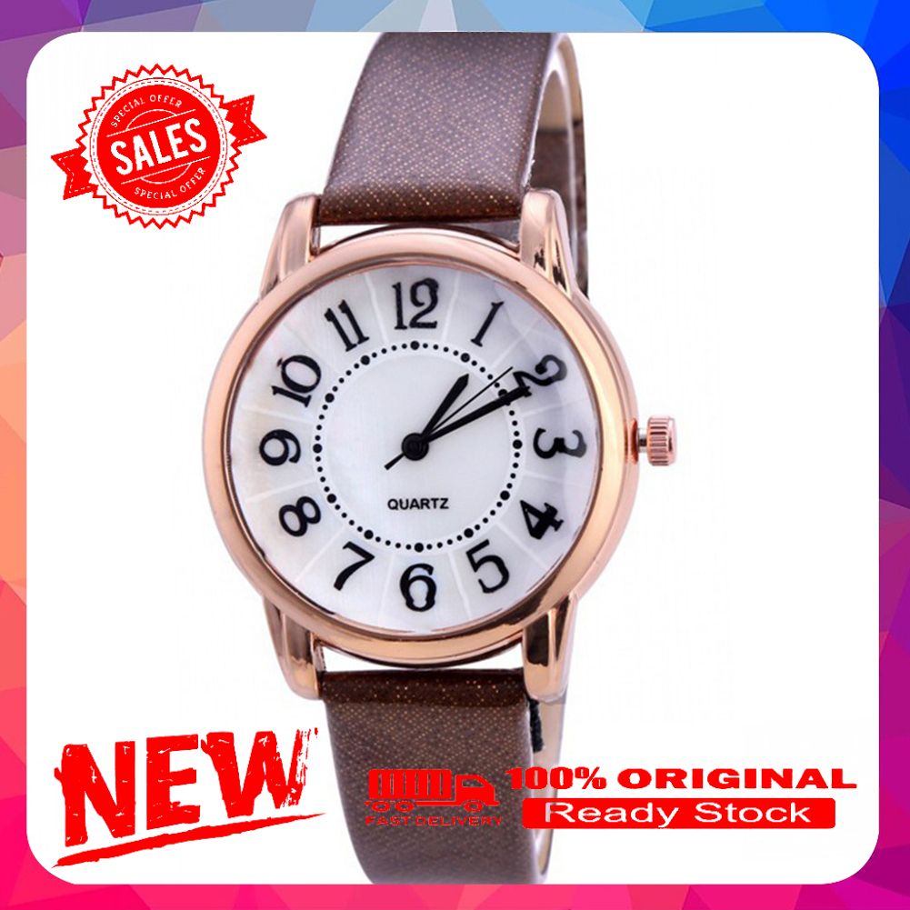Vist Fox Women Simple Round Dial Arabic Number Faux Leather Strap Analog Quartz Watch