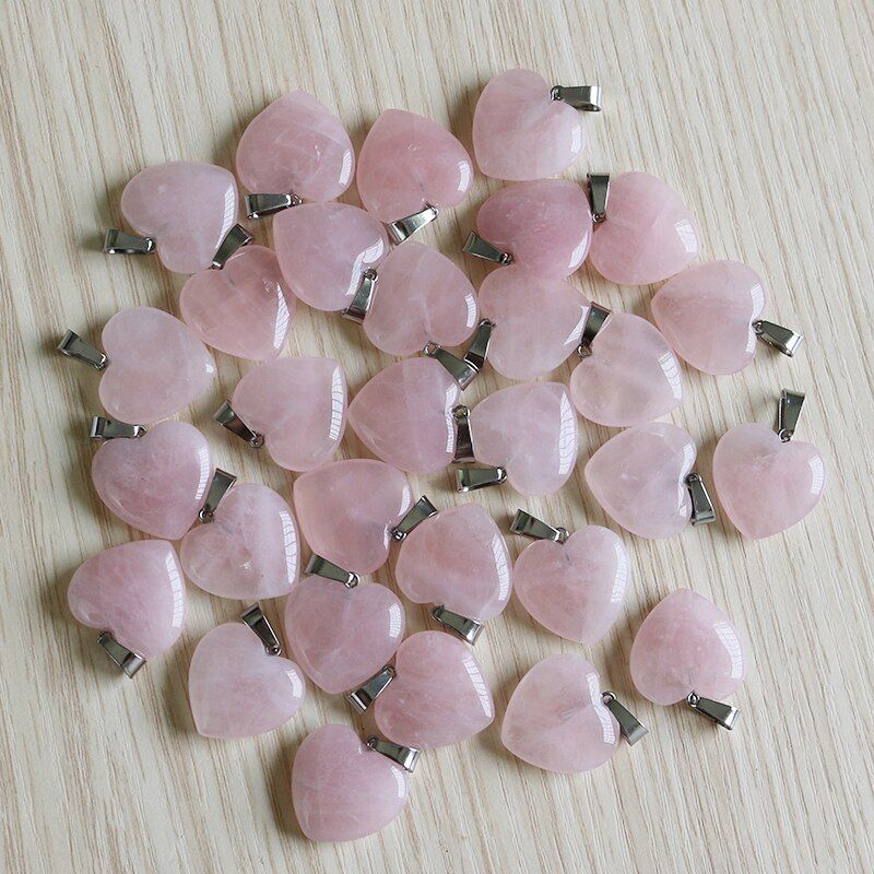 Quartz Crystal Heart Natural Stone Pendant 30pcs Lot Pink  20mm Fashion Charm For Jewelry Making