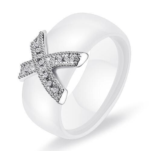 8mm White Black Ceramic Rings Plus Big Cubic Zirconia For Women Stainless Steel Wedding Ring Engagement Jewelry Never Fade