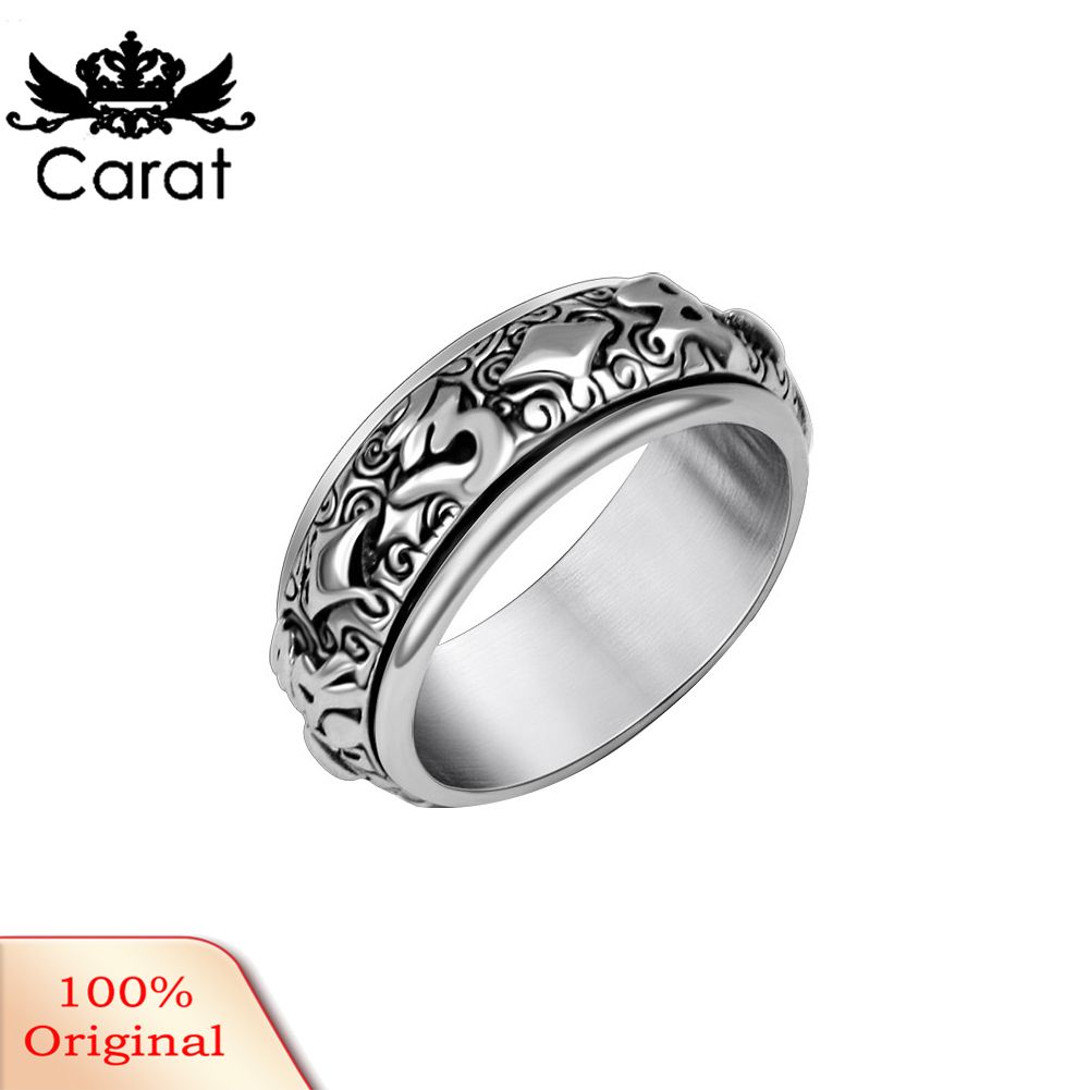 Buddhism Design Rotating Wide Finger Ring Man Charm Jewelry Decoration Gift