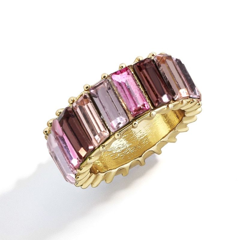 Boho Female Big Crystal Zircon Stone Ring Luxury Rainbow Color Baguette Rings Bohemian Fashion Jewelry