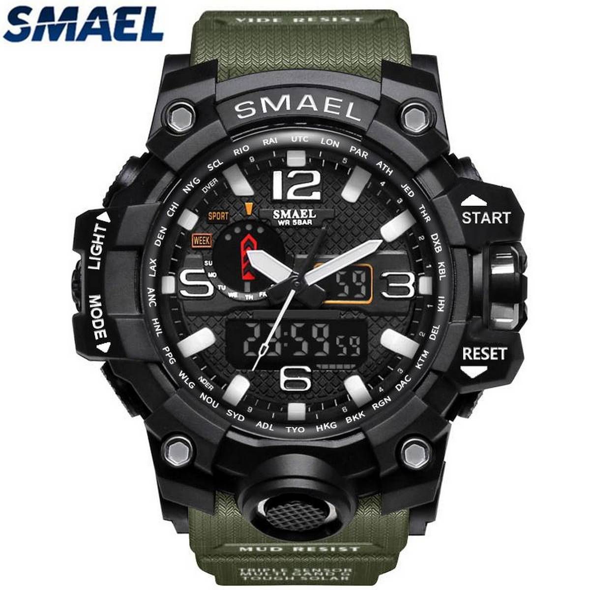 SMAEL Luxury Brand Mens Sports Watches LED Digital Clock Fashion Casual Mens Quartz Watch Men Shock Resistant Sports Style Clock 1545