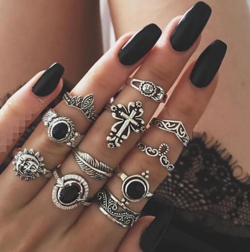 rings for girls black ring set fashion jewelry bohemian style bague couple anillo schmuck accessories for women egirl lgbt
