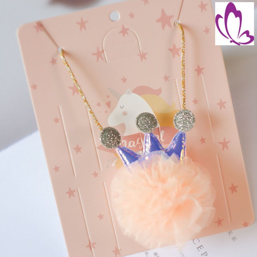 Soft pompom with crown Necklace with soft thread chain for baby