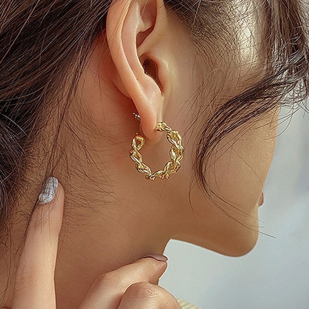 Yfashion 1 Pair Of Alloy C-shaped Chain  Earrings, Creative  Circle Earrings, Hoop Earrings old Earrings Set For Women irls color
