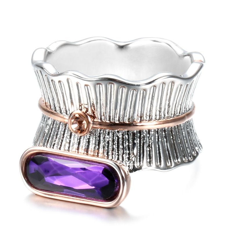 Kinel Brand Design Vintage Flower Big Gray Crystal Rings For Women Antique Tibetan Silver Fashion Jewelry