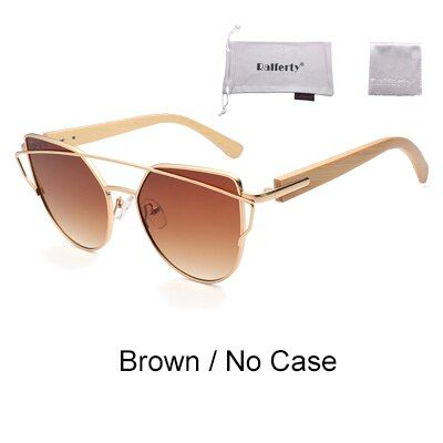 Brown - No CaseRalferty Bamboo Sunglasses Women Cat Eye Retro Pink Vintage Sun Glasses UV400 Wood Sunglass 2019 Quality Eyewear Oculo K1585