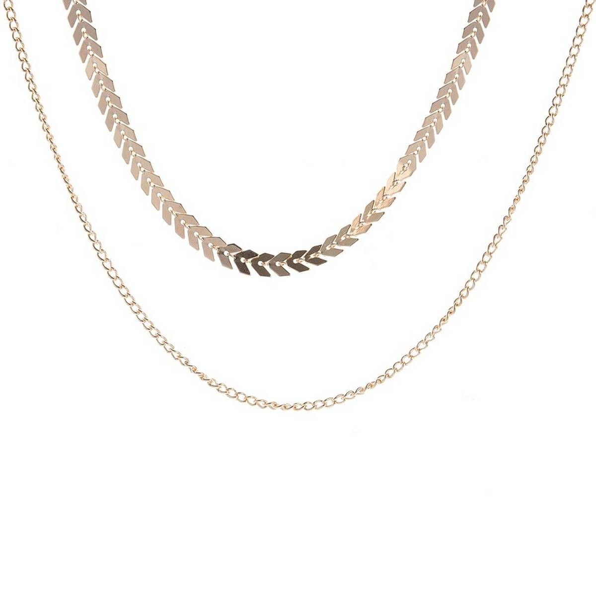 Chevron Chain Choker Two Layers Necklaces Fishbone jewelry XL579