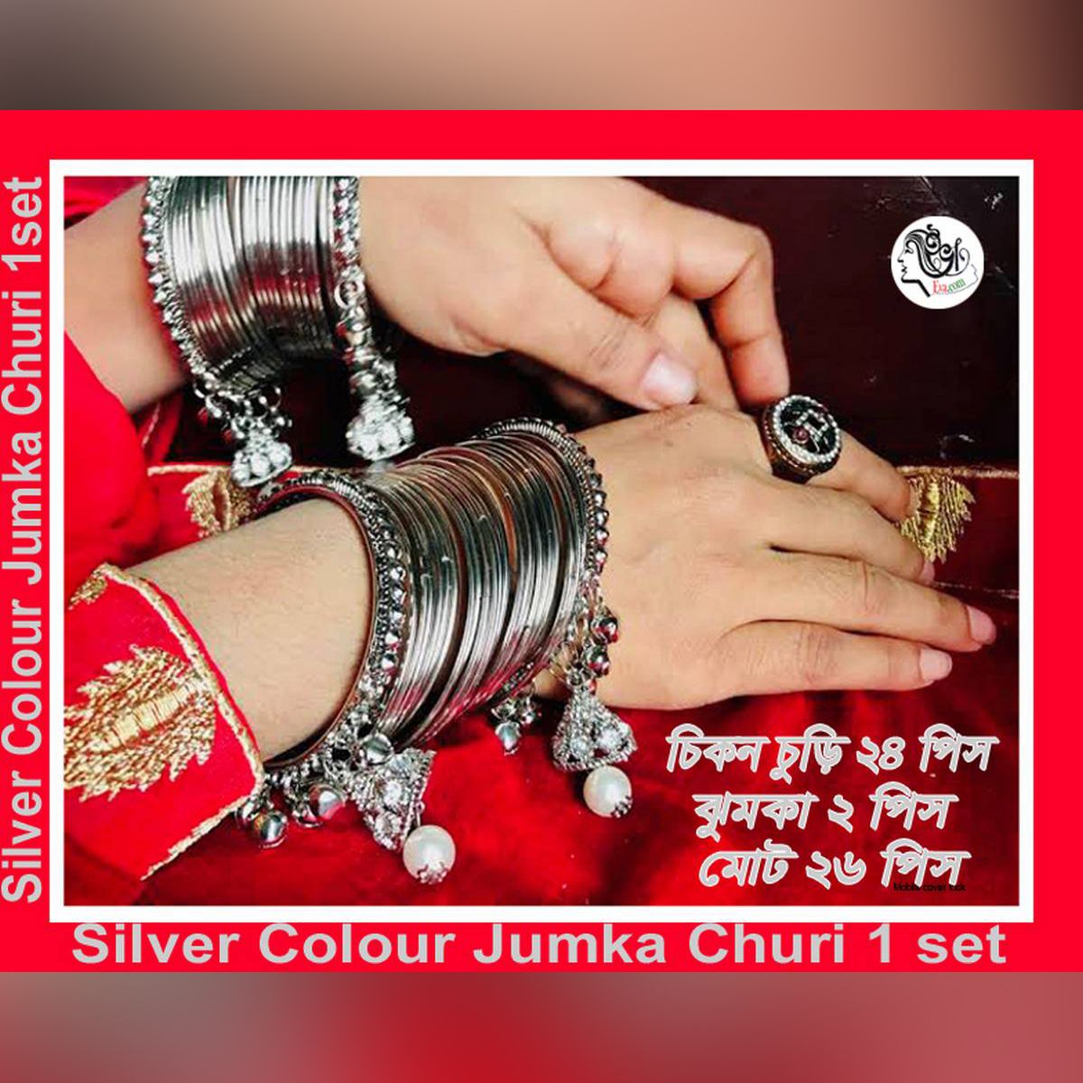 Silver Colour Jumka Churi Set For Gorgeous Women's 1 set 26Pec