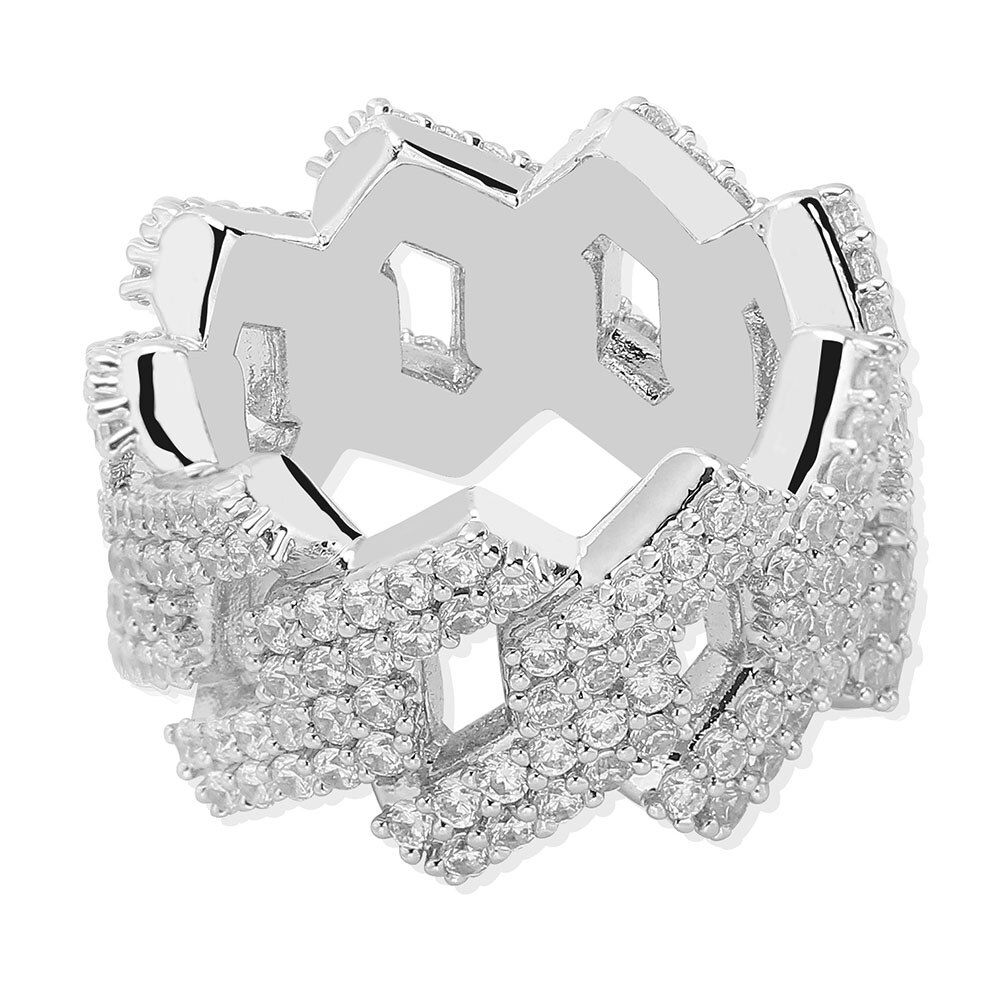 JINAO Men trendy Zirconia Rings  Color Top Quality Bling Bling Ice Out CZ Hip Hop Punk Ring Cuban Link Chain