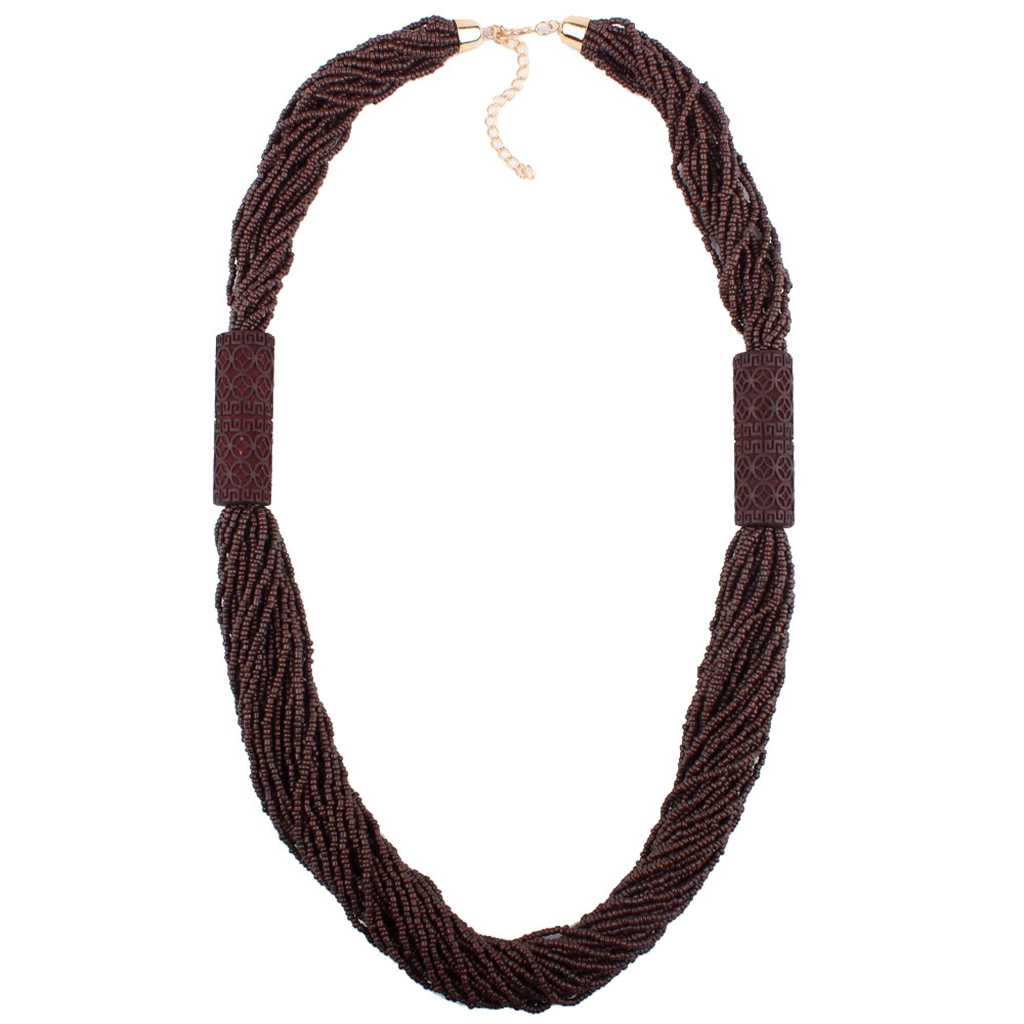 Claire Jin Small Beads Bohemian Necklace Handmade Carving Wood Sweater Chain for Women Vintage Ethnic Jewelry Fashion Accessory
