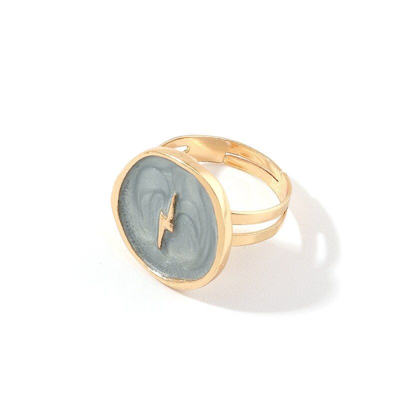 2020  Female Rings Jewelry Womens Fashion Wedding Alloy Drop Oil Love Moon Lightning Round Finger Rings Gifts For Girls Party