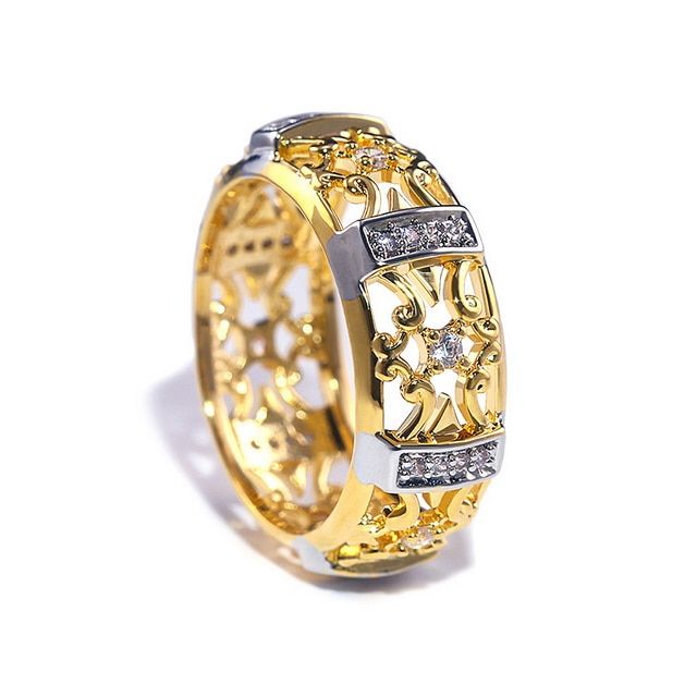 Vintage Carving Classical Figure Flower Men Ring Ancient Gold Color Hollow Zircon Retro Finger Rings for Women Jewelry O3P189