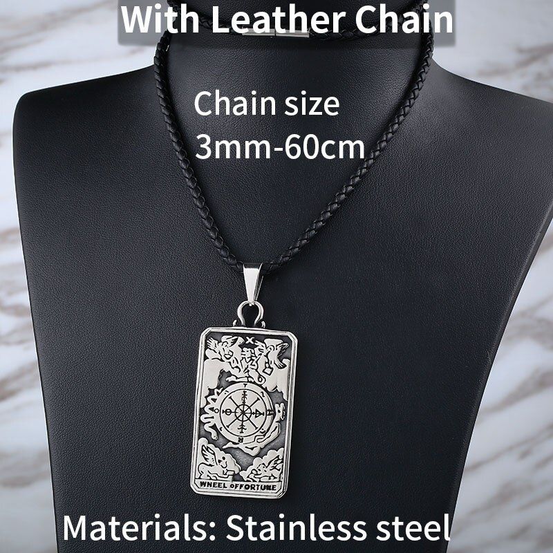 Steel soldier Tarot card divination "Wheel off fortune" pendant necklaces bring good luck trendy chain jewelry for men women