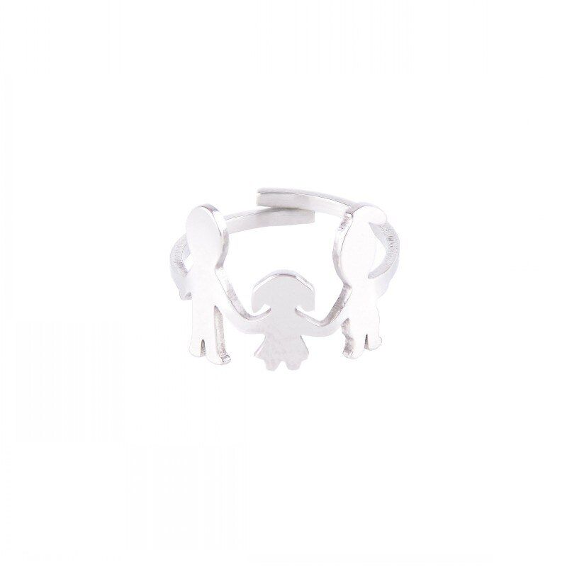 Family Ring Children Girl Boy Kids Stainless Steel Silver Color Cuff Wedding Band Ring For Women Men Jewelry Open Rings Gift